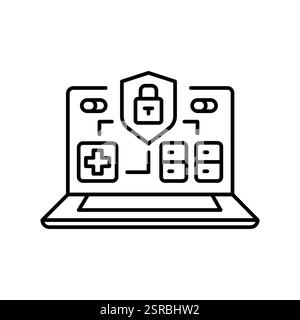 Cybersecurity in medicine line icon. Vector isolated element. Editable stroke. Stock Vector