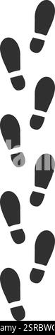 Dark gray footprints creating a vertical trail on a clean white background symbolize a journey, progress, and the act of leaving a mark along a chosen Stock Vector