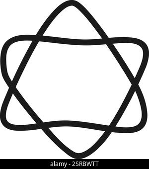 Simple geometric shape with thick black lines intersecting and overlapping, forming a six pointed star symbol with rounded edges, ideal for minimalist Stock Vector