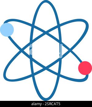 Stylized atom representation showing electrons orbiting nucleus, providing visual depiction of atomic structure and quantum mechanics concepts Stock Vector