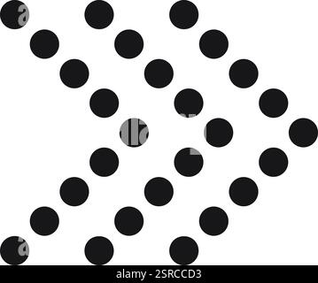 Black dots of varying sizes forming an arrow pointing right against a clean white background, creating a visually striking and dynamic abstract design element Stock Vector