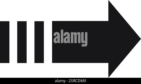 Minimalist black arrow pointing right, accompanied by three vertical lines on the left, representing a clear symbol of progress and movement towards future goals and achievements Stock Vector