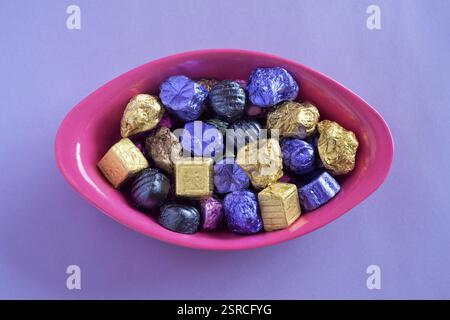 Chocolate wrapped in colorful foil in bowl, Diwali Festival, Mumbai, Maharashtra, India, Asia Stock Photo