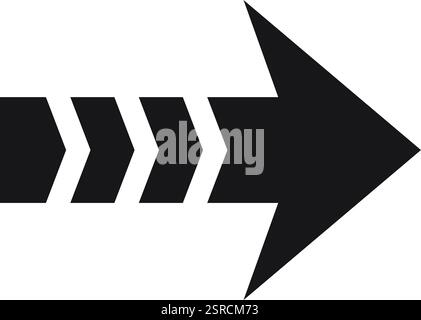 Simple black arrow pointing right with triple chevron tail on white background, ideal for indicating direction, movement, progress, or continuation Stock Vector