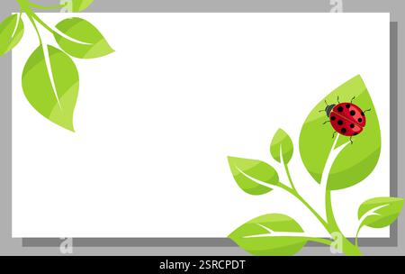 Colorful ladybug on green leaves in a simple vector illustration featuring a blank background for design projects Stock Vector