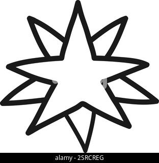 Hand drawn twelve pointed star outlined in black against a crisp white background, capturing a sense of celestial wonder and whimsical charm, perfect for various creative projects Stock Vector