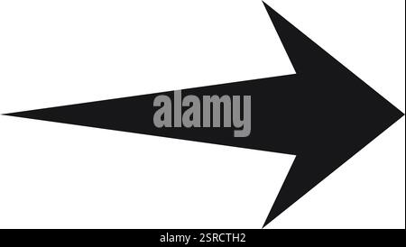 Black arrow pointing to the right side of the frame, with sharp edges, isolated on a white background, ideal for indicating direction or highlighting important information Stock Vector