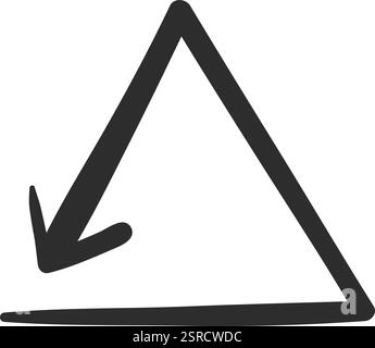 Hand drawn arrow pointing downwards, enclosed within a triangular outline, effectively conveying a sense of direction, decline, and reduction in a minimalistic and abstract design Stock Vector