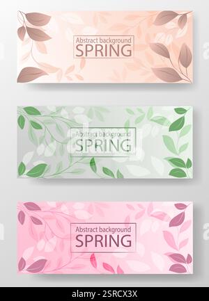 Colorful abstract backgrounds featuring spring themes with leaves and soft pastel shades Stock Vector