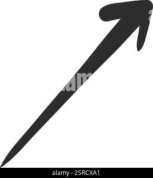 Simple, dark gray, hand drawn arrow pointing up and to the right on a white background, ideal for representing growth, progress, or positive trends Stock Vector