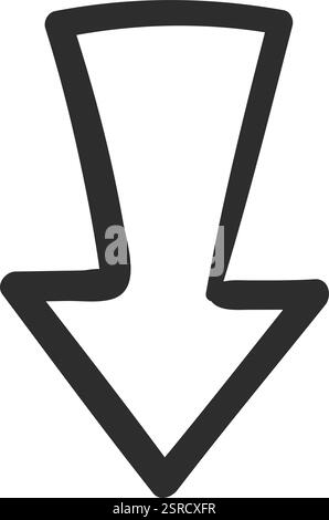 Simple, hand drawn arrow pointing downwards, suitable for representing concepts like downloading, decreasing, or indicating a downward direction Stock Vector