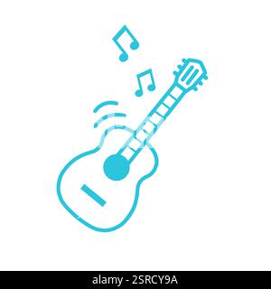 Guitar icon. Isolated on white background. Blue icon set Stock Vector