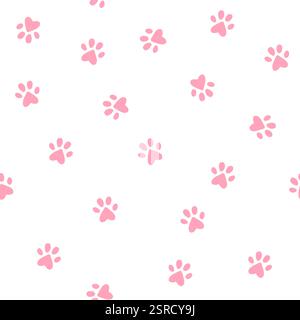Cat little paws seamless pattern on white background Stock Vector