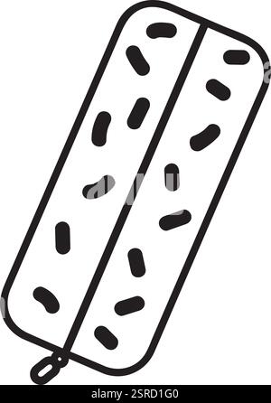 Black and white vector illustration featuring a rectangular pencil case with a zipper and sprinkles pattern, isolated on a white background, embodying school supplies and creativity Stock Vector