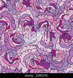 Seamless floral pattern with pink roses. Cartoon style. Design for fabric, textile, paper. Colorful flowers on color background. Vector illustration Stock Vector