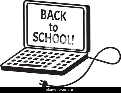 Back to school message on a laptop screen, representing the integration of technology and education in modern learning environments Stock Vector