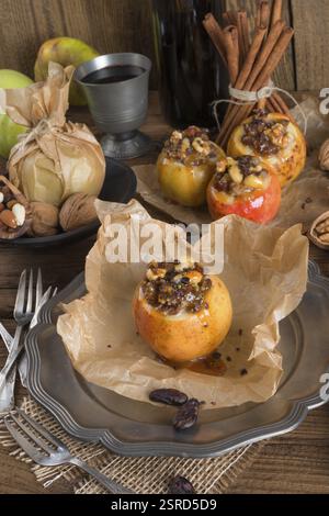 Apple with nut caramel filling Stock Photo