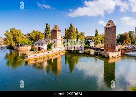 Covered bridges, Pont Couverts, in the district Petite France. Strasbourg, Bas-Rhin, Grand Est, France, Europe Stock Photo