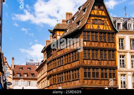 Maison Kammerzell is one of the oldest buildings in Strasbourg. It was built in 1427 and extended in the 16th century. Cathedral square. Strasbourg, B Stock Photo