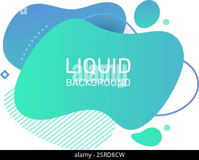 Modern abstract design with flowing liquid shapes in turquoise and blue colors, featuring geometric lines and dots, creating a vibrant and dynamic composition Stock Vector