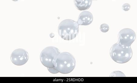 Abstract 3D horizontal flying bubbles liquid metallic reflection sphere connection harmony elegance fashion trendy luxury brand advertisement cover sc Stock Photo