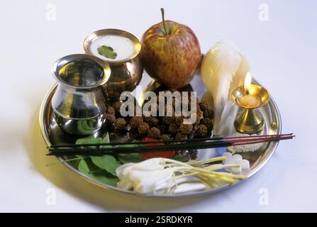Pooja thali, prayers items, india Stock Photo