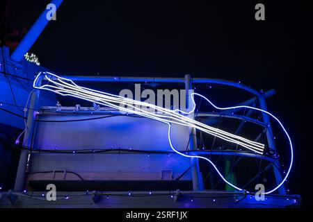 A Neon Light Guitar on Display for the Holidays in Norfolk Virginia Stock Photo