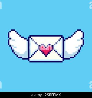Pixel art Love Letter with Wings game asset design Stock Vector
