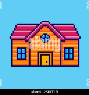 Pixel art School Building game asset design Stock Vector