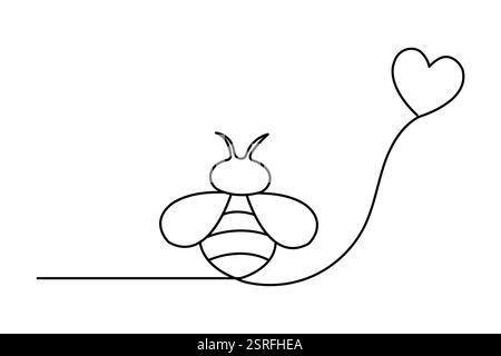 Bee continuous one line drawing and minimalist outline vector icon Stock Vector