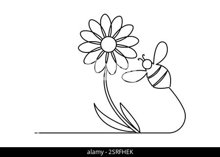 Bee continuous one line drawing and minimalist outline vector icon Stock Vector
