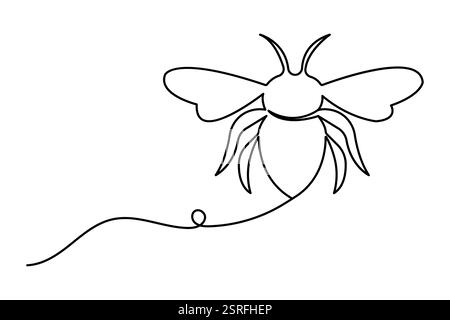 Bee continuous one line drawing and minimalist outline vector icon Stock Vector
