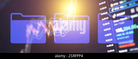 Digital Financial Management: Interactive Folders and Market Data Visualization Stock Photo