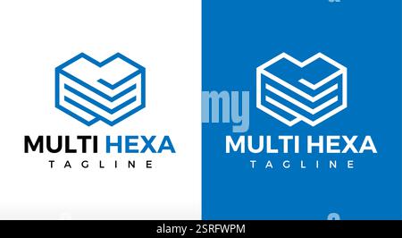Multiple Hexagon Logo, Technology Files Logo, Stack Logo, hex Level up with tick mark icon, online real estate, online maker, multi works jobs digital Stock Vector