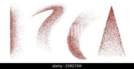 Pepper powder spray particles collection - red scattered ground dry spicy vegetable in various dynamic shapes. Spice dispersion patterns for culinary Stock Vector