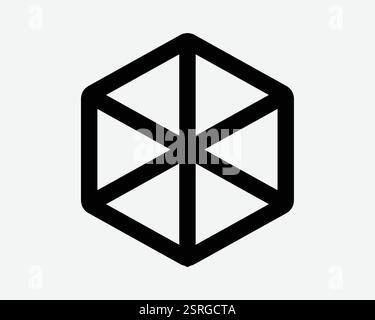 Hexagon Pie Section Shape Geometry Slice Parts Outline Line Icon Black White Symbol Sign Graphic Illustration Vector Stock Vector