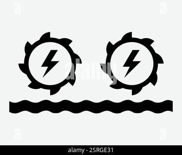 Hydroelectricity Hydro Water Turbine Clean Energy Electricity Power Generator Rotate Renewable Resources Green Carbon Neutral Climate Change Black Whi Stock Vector