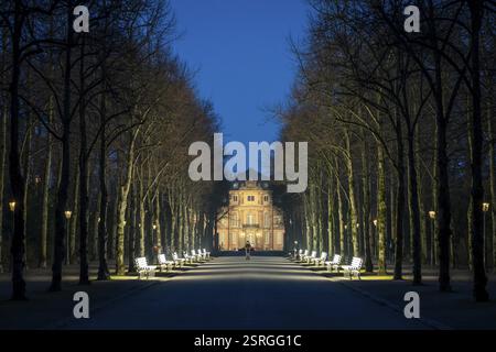 The light benches by artist Stefan Sous in the Hofgarten, entitled UV-A UV-B, 14 completely refurbished exhibits from the 2002 light-grey art exhibiti Stock Photo