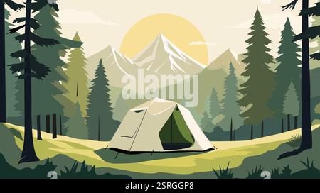 Camping with a mountain in the background Stock Vector