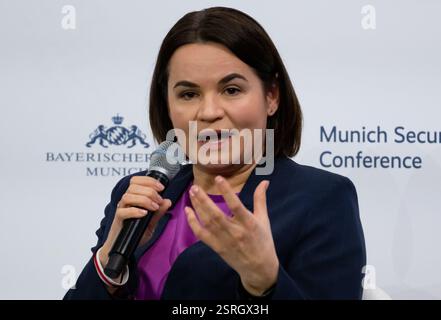 Belarusian civil rights activist Sviatlana Tsikhanouskaya sits on the