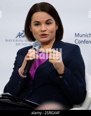 Belarusian civil rights activist Sviatlana Tsikhanouskaya sits on the