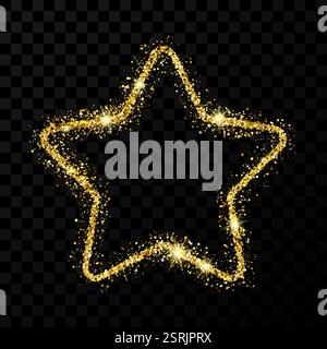 Gold glitter star with shiny sparkles on dark transparent background. Vector illustration Stock Vector