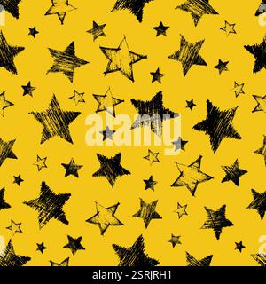 Seamless Pattern with hand drawn blue Stars on blue background. Abstract grunge texture. Vector illustration Stock Vector