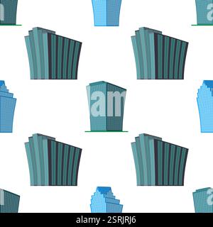 Seamless Pattern with modern isometric building on a white background. View of the building from the bottom. Vector illustration. Stock Vector