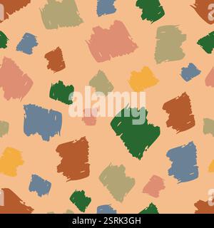 Seamless pattern with multicolor hand drawn scribble smear on brown background. Abstract grunge texture. Vector illustration Stock Vector