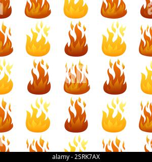 Seamless pattern with fire flame on white background. Vector illustration. Stock Vector