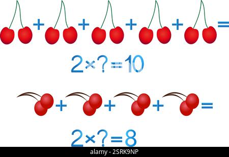 Educational games for children, multiplication action, example with berries. Stock Vector