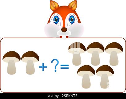Educational games for kids illustration mathematical addition. Stock Vector