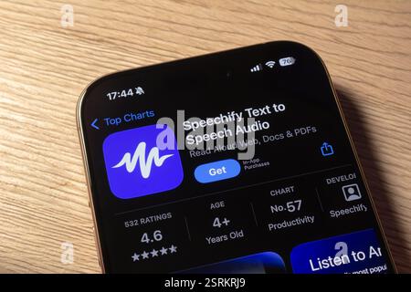 OSTRAVA, CZECHIA - JANUARY 27, 2025: Apple app store with AI Speechify Text to Speech Audio mobile application to be installed Stock Photo