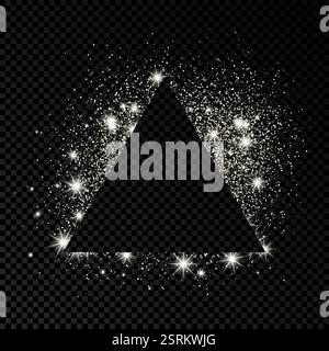 Triangle frame with silver glitter on dark transparent  background. Empty background. Vector illustration. Stock Vector